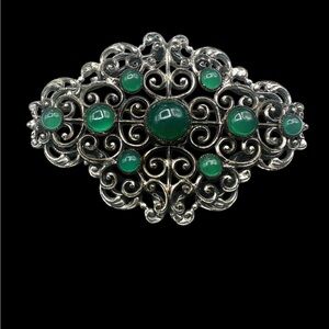 Vintage Victorian Revival Green Cabochon Brooch